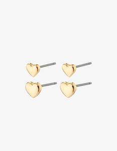 Under 75: Afroditte Recycled Heart Earrings 2-In-1 Set - Gold Plated
