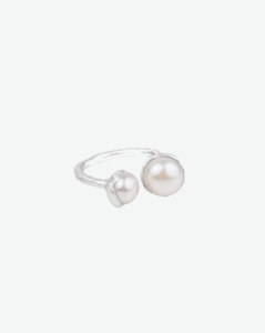 Rings: Fairley Double Pearl Ring Silver