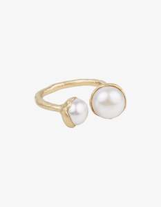 Rings: Fairley Double Ring Pearl Gold