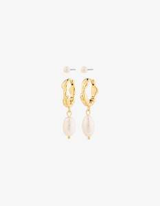 Under 100: Pilgrim Jonne Pearl Earrings 2-in-1 Set Gold Plated White