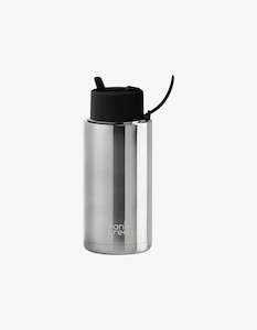 Lifestyle All: Frank Green 34oz Stainless Steel Ceramic Reusable Bottle Chrome Silver/Black Lid  with Straw Lid
