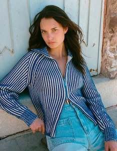 Fashion All: Rowie Markus Zip Knit Cardigan Cobalt Cream