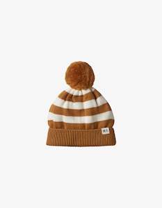 Nature Baby Alpine Pom Pom Beanie Toffee Bold Stripe