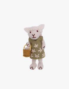 Gry & Sif Small White Sheep Green Dress & Egg Basket