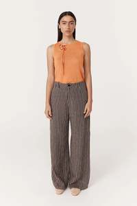 Bottoms: Rowie The Label Carlotta Linen Wide Pants Brown Stripe