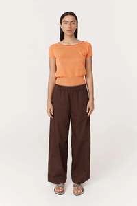 Bottoms: Rowie The label Maryanne Barrel Leg Pants Chocolate Brown