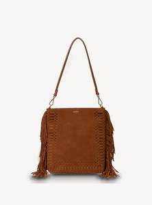 Bags Wallets: Saben Claudette Shoulder Bag Tan Suede + Fringe