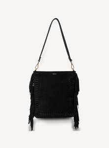 Saben Claudette Shoulder Bag Black Suede + Fringe