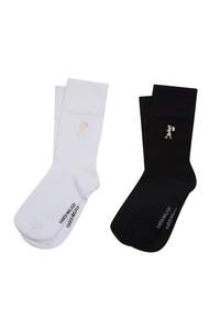 Accessories: Karen Walker Runaway Embroidered Socks 2 pack Rib Bamboo Blk/Wht