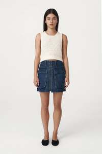 Bottoms: Rowie The Label Alfred Zip Mini Skirt Washed Indigo