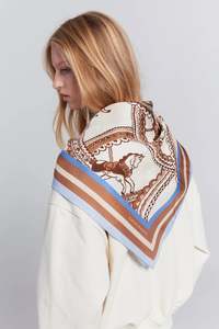 Accessories: Karen Walker Carousel Classic Silk Scarf Cream Multi