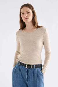 Elk Merino Wool Long Sleeve Top Flax