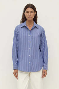 Tops: Assembly Label Anais Stripe Long Sleeve Shirt Blue/White Stripe