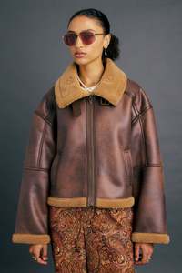 Outerwear: Karen Walker Cropped Aviator Jacket Brown/Chestnut