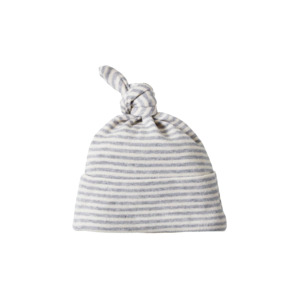 Nature Baby Cotton Knotted Beanie Grey Marle Stripe 0/6
