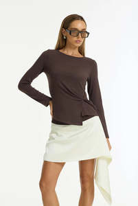 Tops: Blak In Motion Long Sleeve Twist Top Brown