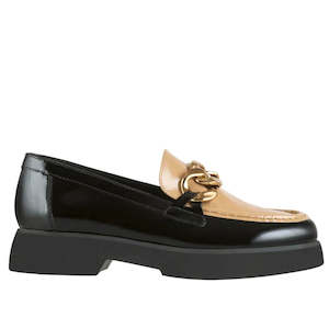 H Gl: Hogl Stacy Black/Toffee Patent Loafer *ONLINE & NORTHLANDS POP UP ONLY*