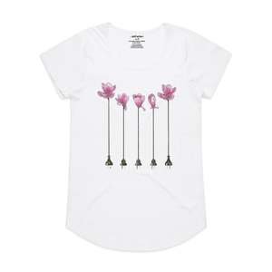 Black: Electric Flowers Women's Scoop Neck Fashion T-Shirt - White