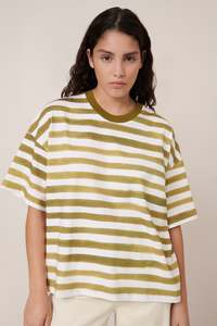T Shirts: Kowtow Oversized Boxy tee - Brushstroke Stripe