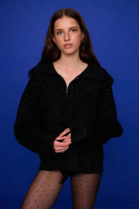 Knitwear: Pharlain Ola Zip Sweater - Black Sparkle