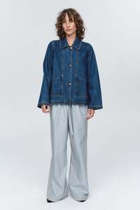 Marle Cropped Pea Jacket ~ Washed Indigo