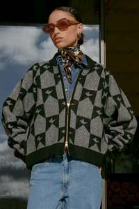 Jackets And Coats: Karen Walker Monogram Knit Bomber - Black