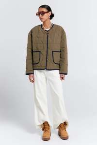 Jackets And Coats: Karen Walker - Quilted Drift Jacket - Khaki/Navy