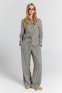 Clearance: Karen Walker Tied Palazzo Lounge Pants - Tencel - Black Stripe