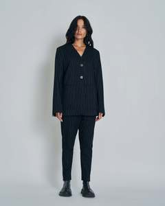 New Lands: New Lands Stella Blazer - Black w Silver pinstripe