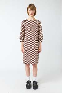 Sylvester: Sylvester Checkers Smock Dress - Brown Ivory
