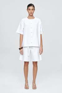 Boxing Day Sale 1: Marle Short Sleeve Seam Shirt - Denim - Blanc