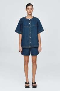 Marle Short Sleeve Seam Shirt - Denim - Classic Blue