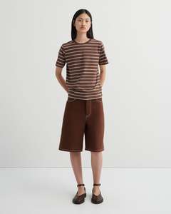 T Shirts: Kowtow Classic Tee - Brown Stripe