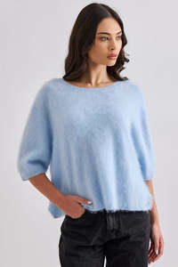 Tops: Mia Fratino Eliza Tee - Cashmere/Merino - Mid Blue