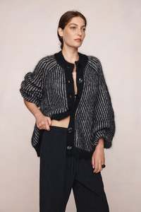 Knitwear: Marle Jasper Cardigan - Black/Greige
