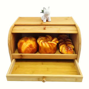 Kitchen Storage Accessories: Kitchen Bamboo Bread Box with Flip Top Lid and Drawer