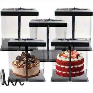 Catering Baking Hot: Catering 5pcs Clear Plastic Cake Boxes with Ribbon & Lid