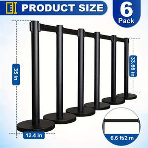 Safety: Events 6-Pack Black Retractable Stanchion Barriers with 6.6ft/2m Isolation Bands