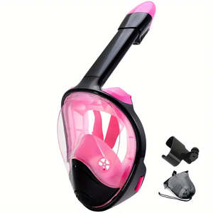 Pool Accessories: Diving Full Face Snorkel Mask With Camera Mount,L/XL Black Pink