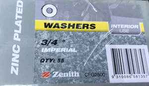 Under 100: Fastenings - Round Washer 3/4" (19mm) - Box / 55 ZINC PLATED