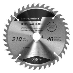 Under 100: Tool Accessories - Craftright Mitre Saw Blade 210mm - 40 Tungsten Carbide Teeth - 210x16x2.6mm
