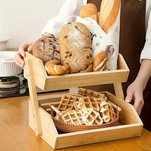 Kitchen Modern Bamboo 2-Tier Or - Multifunctional Kitchen Organizer for Bread