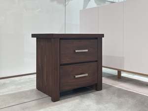 Bedroom Furniture: Home Hensley Solid Acacia Wood Bedside Table - Rain Oak