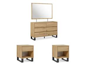 Bedroom Furniture: Bedroom Frohna Bedroom Storage Package with Low Boy and Mirror - Oak