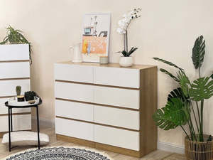 Bedroom Furniture: Bedroom Harris 8 Drawers Low Boy - Oak + White