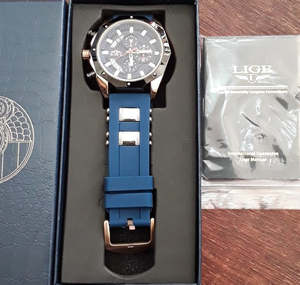 Watches LIGE Mens Watch Silicone Strap Waterproof Sport Quartz Watch-Gold/BLACK