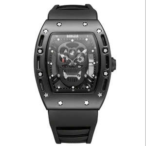 Watches Mens Ladies: Watches Baogela Fashion Men's Skeleton Glow Quartz Watch With Black Silicone Strap Tonneau Dial Men's Watch