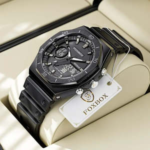 Watches FOXBOX New Mens Waterproof Double Display Wristwatch LED BLACK