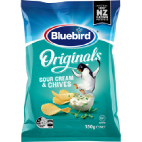 Snacks: Bluebird Originals Sour Cream & Chives Potato Chips 150g