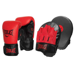 Material Handling: Sports Everlast Tempo Boxing Glove & Mitt Combo Red/Black S/M Bag Training/Sparring